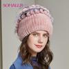 SOMALER Womens Real Genuine Rex Rabbit Fur Hats Russian Winter Knitted Skullies Beanies for Elegant Ladies