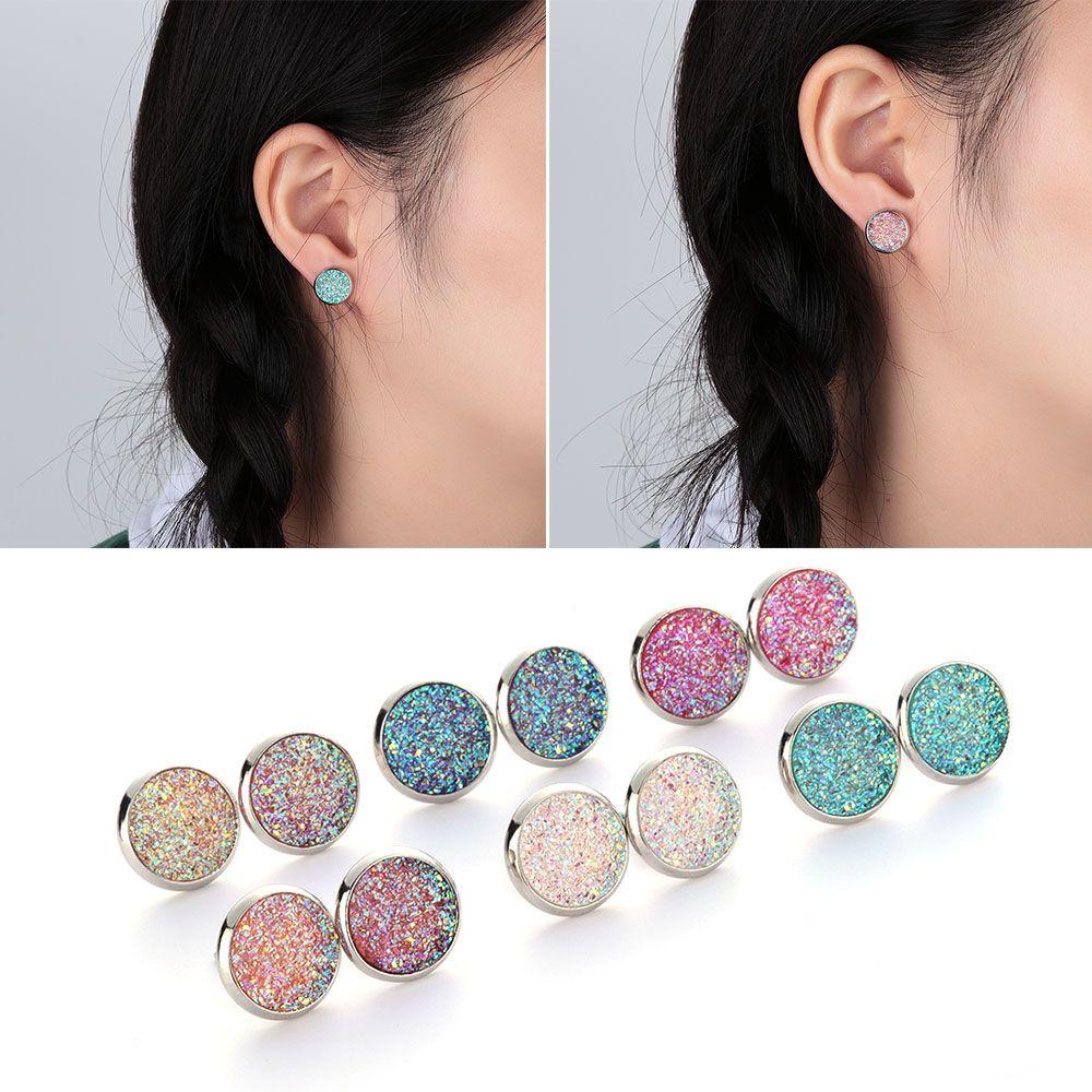 6 пар/набор Уникальные серьги-пусеты из натурального камня аметиста, хрусталя и кварца с друзой