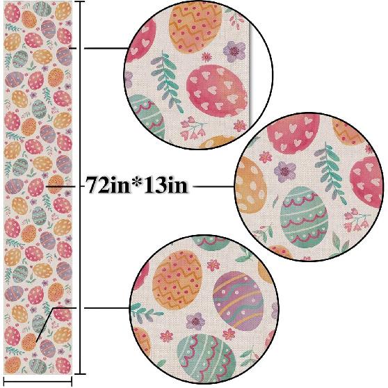 Nepnuser Linen Happy Easter Table Runner Spring Easter Egg Decoration Farmhouse Home Restaurant Kitchen Table Decoration(33.02 cm x 182.88 cm)