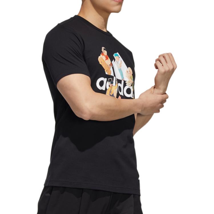 Adidas Футболка с логотипом алфавита из мультфильма и круглым вырезом, с короткими рукавами, мужские топы, черный GL0398