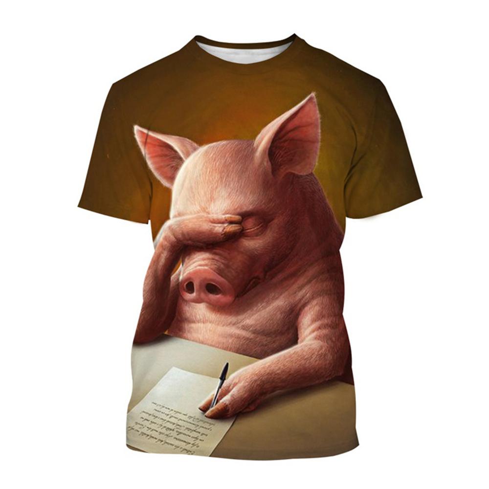 Guitar-Playing Pig 3D Printed Men's T Shirts Funny Summer Animals O-Neck Short Sleeve Casual Comforts Tees Shirt Kid Tops Women