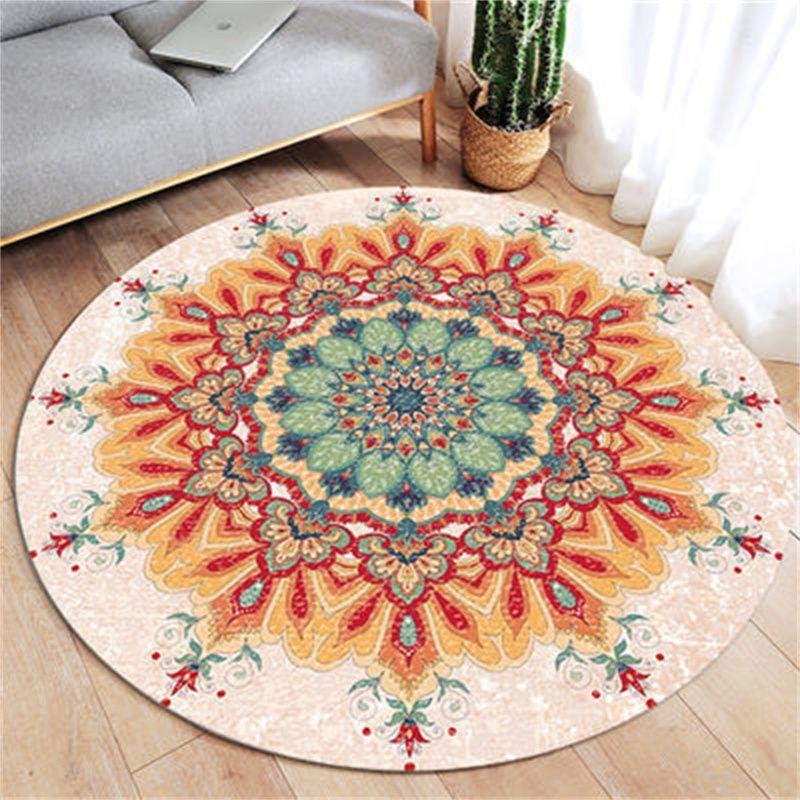 Ethnic Style Circular Carpet Bedroom Minimalist Computer Chair Circular Pad Dressing Table Bedside Dirt Resistant