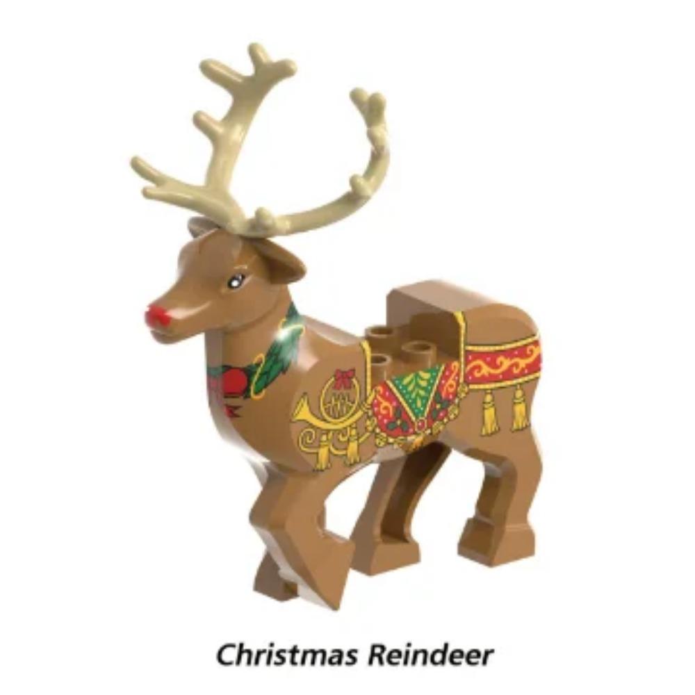 MOC City Christmas Building Blocks Figure Elk Sleigh Tree Garland Cape Coat Fireplace Candy Cane Snack Stand DIY Gift Toys K032
