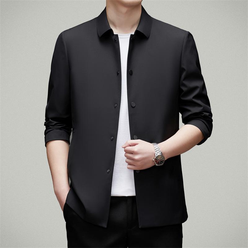 Куртка из шелка Mulberry, мужская, деловая, повседневная, весенне-осенняя, для среднего возраста, не требующая глажки, с тонкими лацканами, ветровка для папы