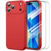 Protective Case - BOOLING - for iPhone 17 Pro Max - Shockproof Slim Silicone Red - 2 Tempered Glasses