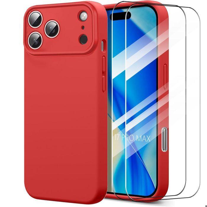 Coque de Protection - BOOLING - pour iPhone 17 Pro Max - Silicone Antichoc Slim Rouge - 2 Verres Trempés