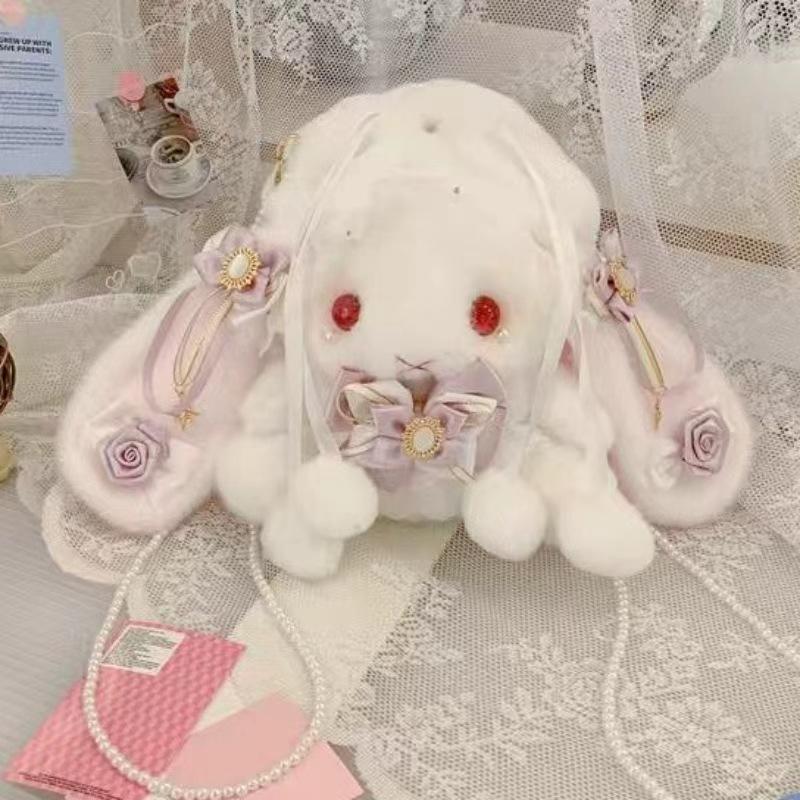 Sweet and cute doll plush small bag bow rabbit drawstring bucket bag soft cute girl messenger bag