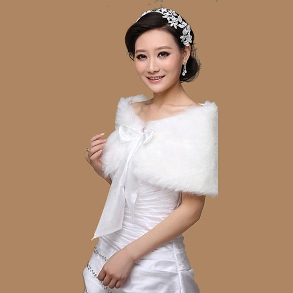 Faux Fur Rabbit Fur Bow Scarves Pearl Bride Shoulder Fake Collar Plush Bowknot Shawl  Ladies/Girls