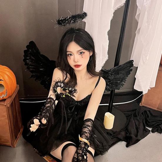 Набор крыльев для косплея: крылья ангела с перьями и повязкой на голову, волшебная палочка, костюм ангела на Хэллоуин для ролевой игры