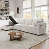 Modern Velvet Sofa with L-Shaped Corner Storage, Adjustable Left and Right, Magazine Pockets, Button-Tufted Backrest. Beige. (281×86×71 cm)