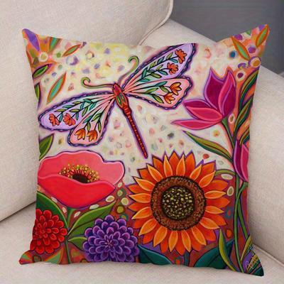 Colorful Floral Butterfly Double-sided Printed pillow cover Short plush Suitable living rooms bedrooms sofas throw cushion cover