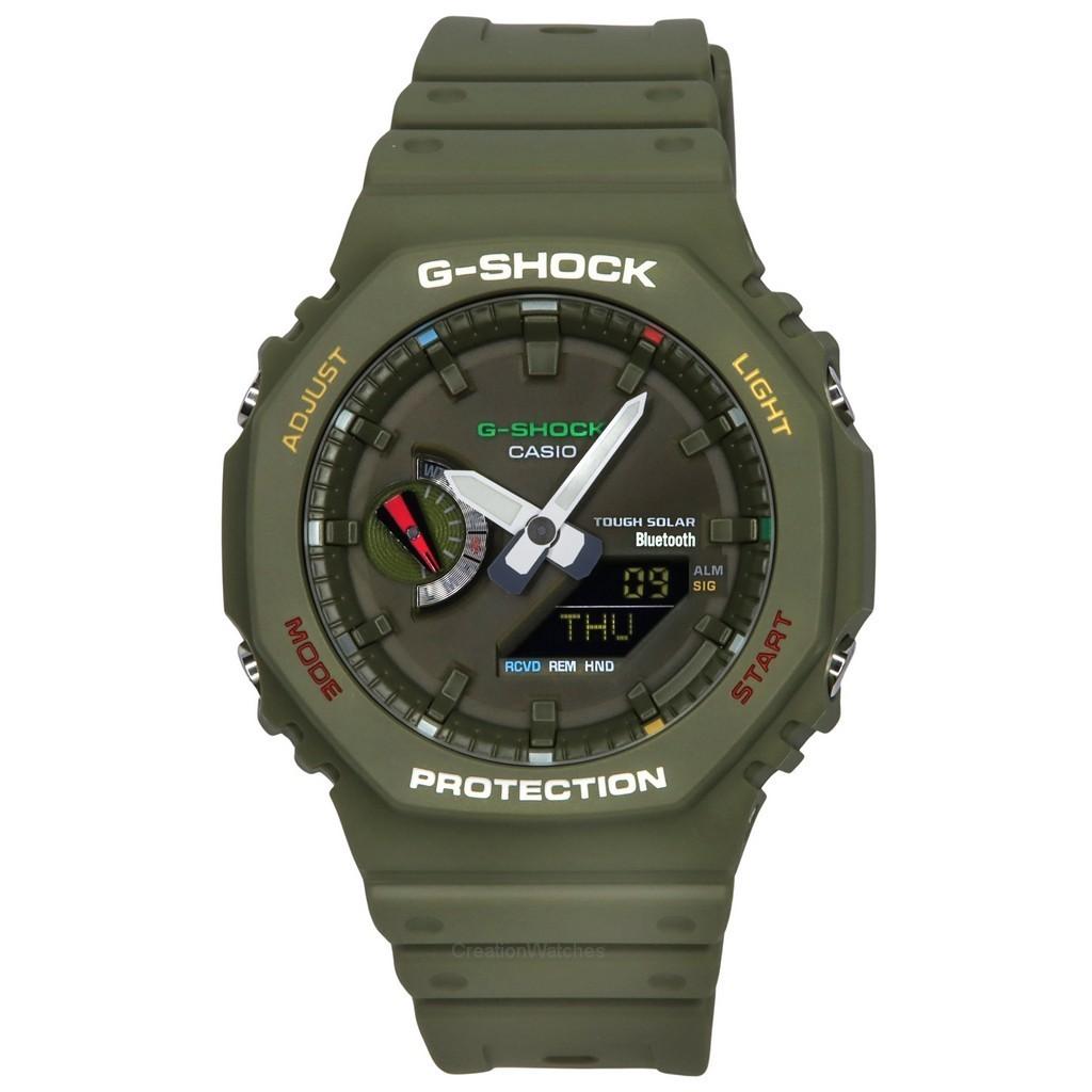 Casio Аналоговый цифровой смартфон G-Shock с Bluetooth, зеленый циферблат, солнечные часы GA-B2100FC-3A, 200 м, мужские часы