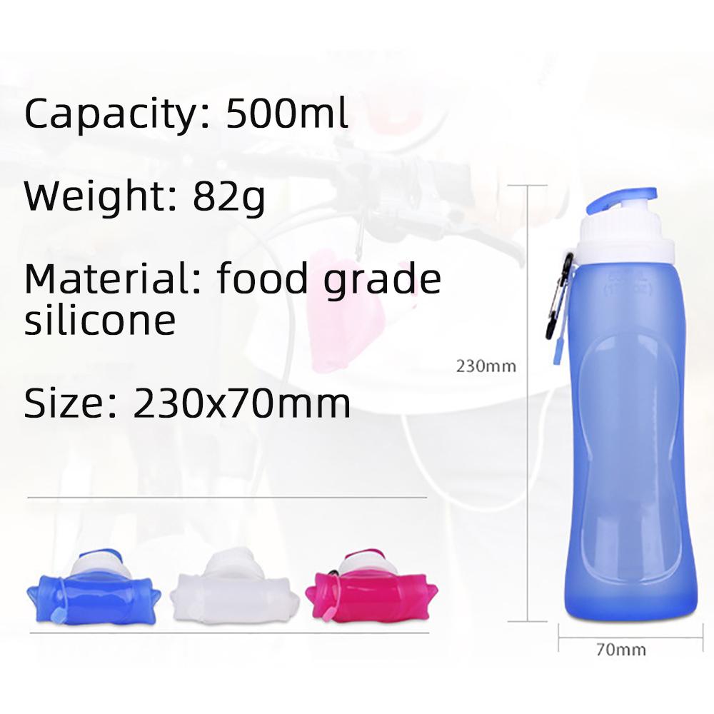 Water Bottle Silicone Folding Soft Water Bottle Outdoor Sports Water Bottle Foldable 500ML Water Bag Running Camping Hiking