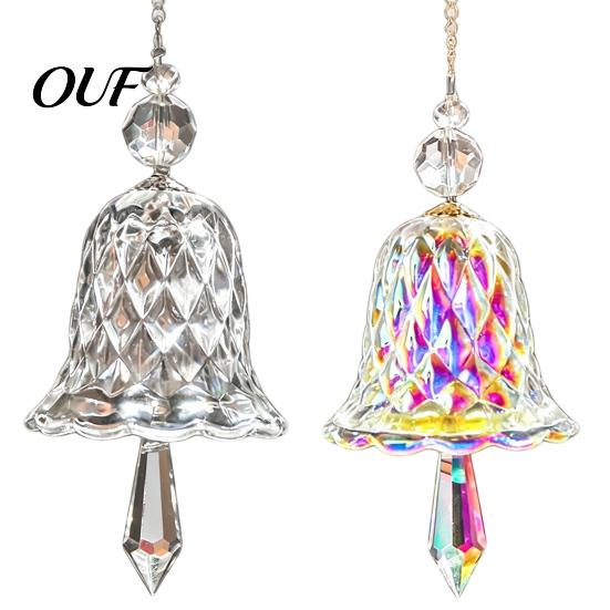 Festive Seasonal Hanging Art Faux Crystal Bell Suncatcher, Glass Prism Wind Chime Ornament, Clear Garden Ornament for Trees Christmas Tree Rainbow