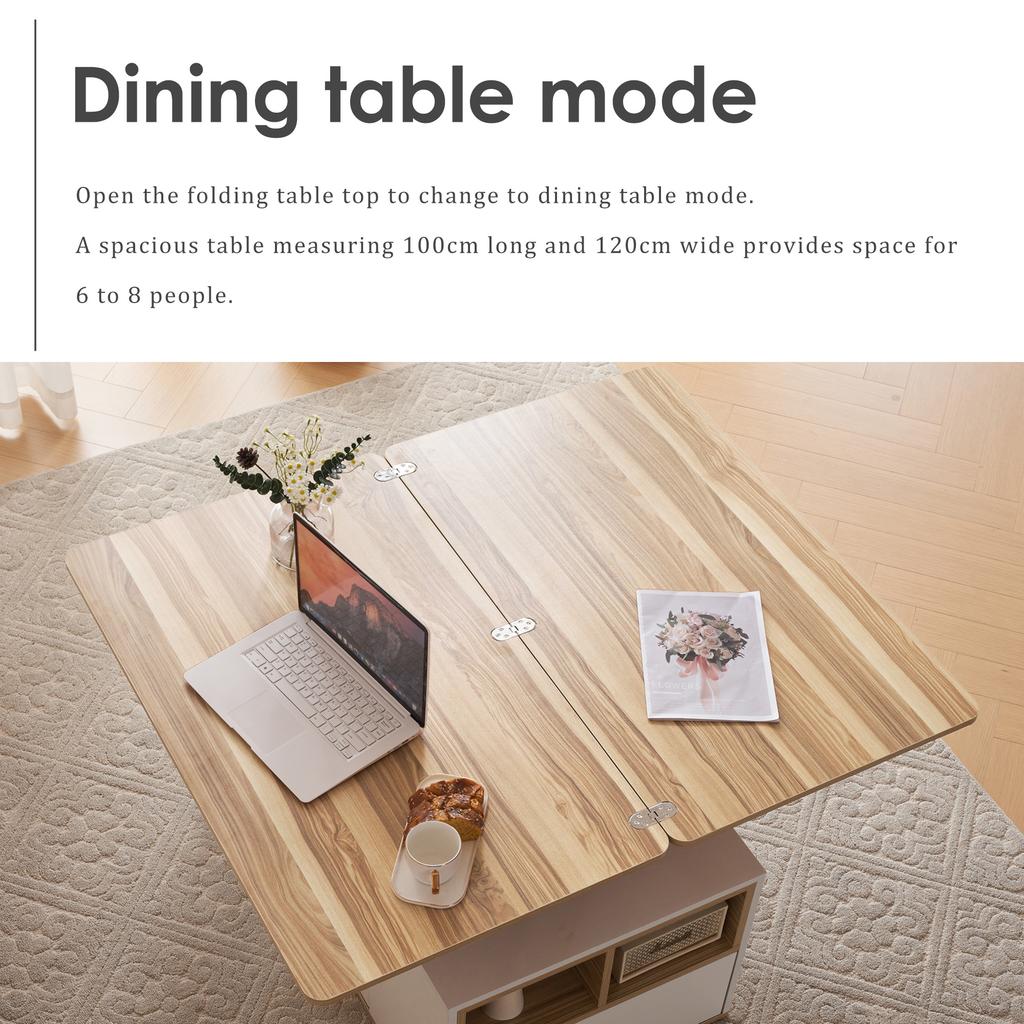 =N625P339133134W Liftable Multifunctional Coffee Table - Top Opens into 2 Tables, Large Capacity, Living Room Furniture, Office Dining Leisure Table
