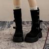 Модная пряжка ремня Женские ботинки в современном дизайне, увеличивающие рост, Обувь Осень Зима Женские полусапожки до середины икры