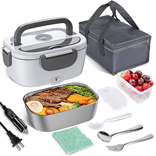 Electric Lunch Box Food Heater 40W Electric Heating Lunch Boxes Lunch for Car Adults Home Work 1.5L Removable Stainless Steel Container 110V/12