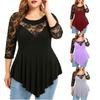 Женская однотонная кружевная асимметричная блузка размера три четверти размера плюс