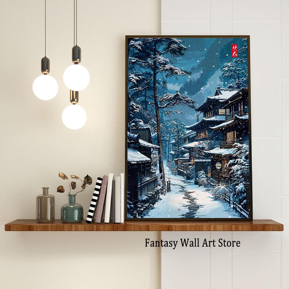 Токийский пейзаж Аниме Иллюстрация Принт Японская Ночная Сцена Постер Фудзи Винтажный Стиль Живописи Арт Декор Холст Настенное Искусство Ретро