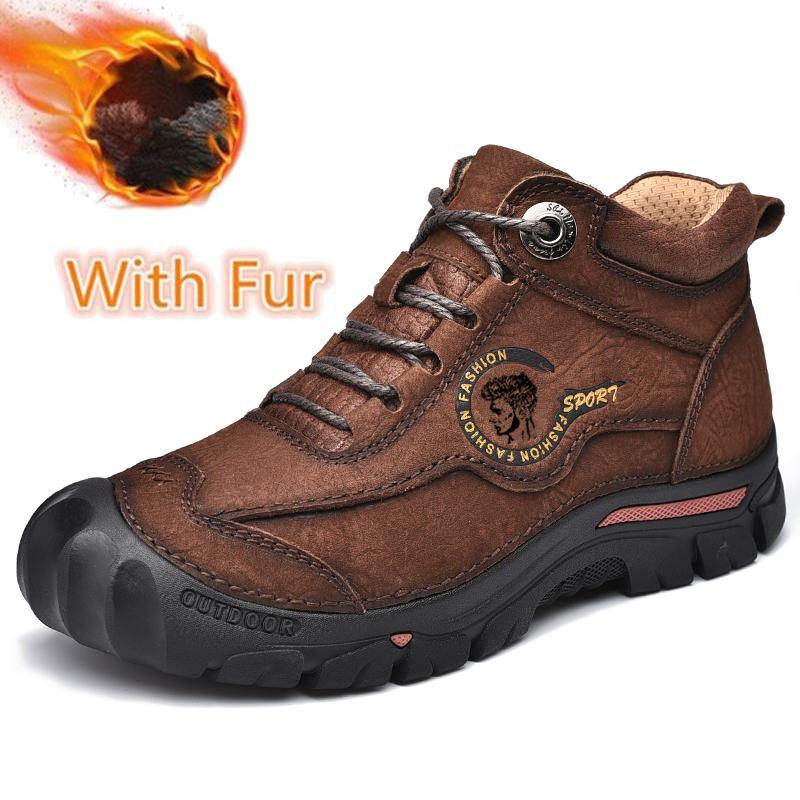 Модная зимняя теплая мужская обувь в стиле ретро из натуральной кожи с мехом и зимними ботинками для мужчин, новые ботильоны ручной работы с высоким верхом, мужская походная обувь