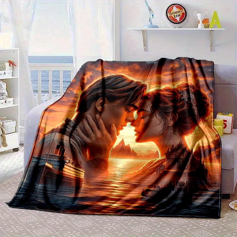 Love On The Tita-nic Blanket Flannel Blanket for bed, sofa, Camping, Hiking, Picnic Essentials, gift for family Fan gifts