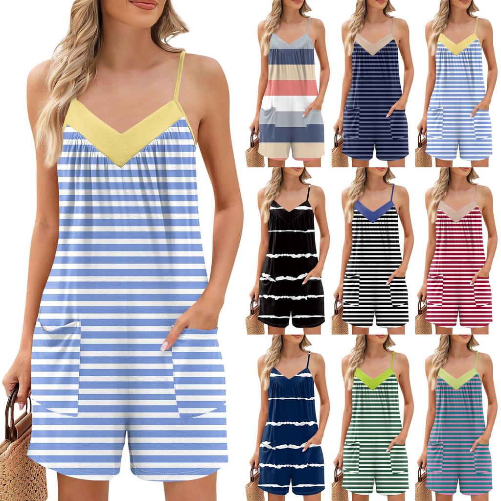 Женские летние шорты-комбинезоны, модные повседневные комбинезоны без рукавов с принтом, шорты-комбинезоны с карманами