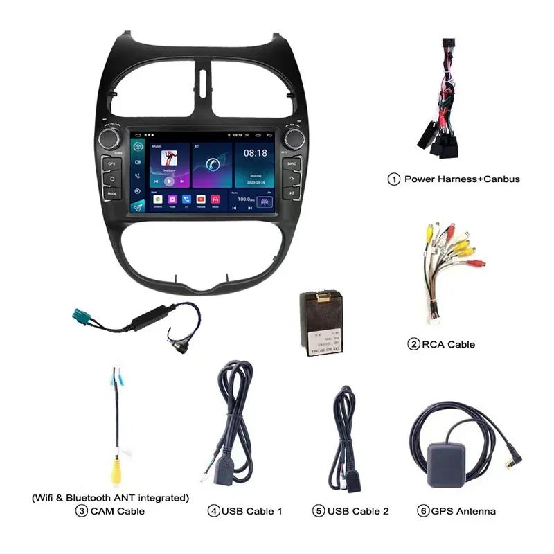 Android 12 Автомобильное радио для PEUGEOT 206 206CC 206SW 2000-2008 Мультимедийный проигрыватель GPS-навигация 7 дюймов с кнопками Carplay Головное устройство