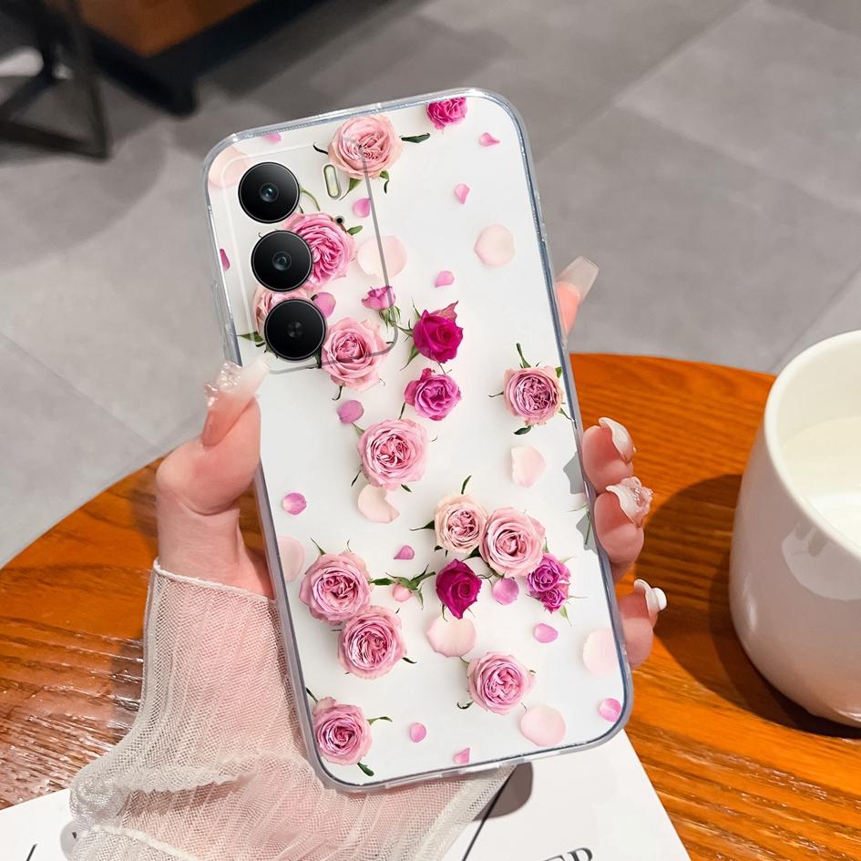 Для OPPO P1 Speed Realme C75 13+ Neo7 Find X8 Pro Reno 13 Pro 13F чехол для телефона Красивые цветы Прозрачный TPU силиконовый противоударный чехол для Oppo Capa