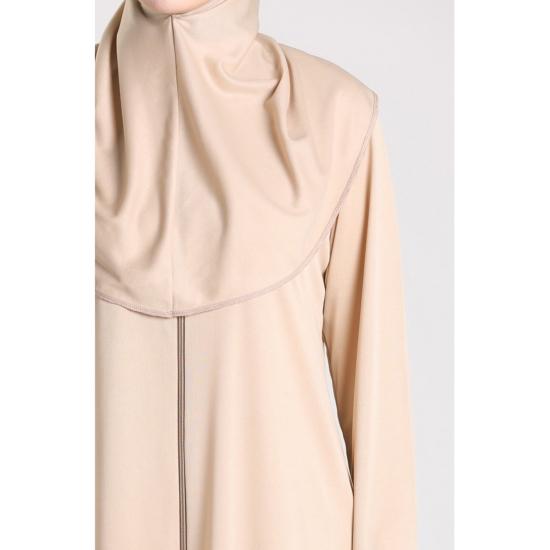 Hijab Seasonal Full Length Flared Sleeve Mink Color Zipper Prayer Dress