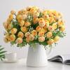 Artificial Tea Rose Easy Care Never Fade Realistic No Watering DIY 15 Heads Artificial Camellia Faux Silk Flower Wedding Decoration Floral Arrangement