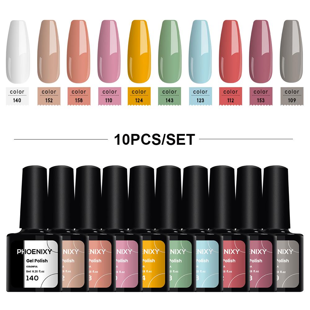 Набор лаков для ногтей PHOENIXY, 4/6/8/10 шт., гибридный полупостоянный светодиодный гель-лак для замачивания, все для маникюра, набор лаков для ногтей