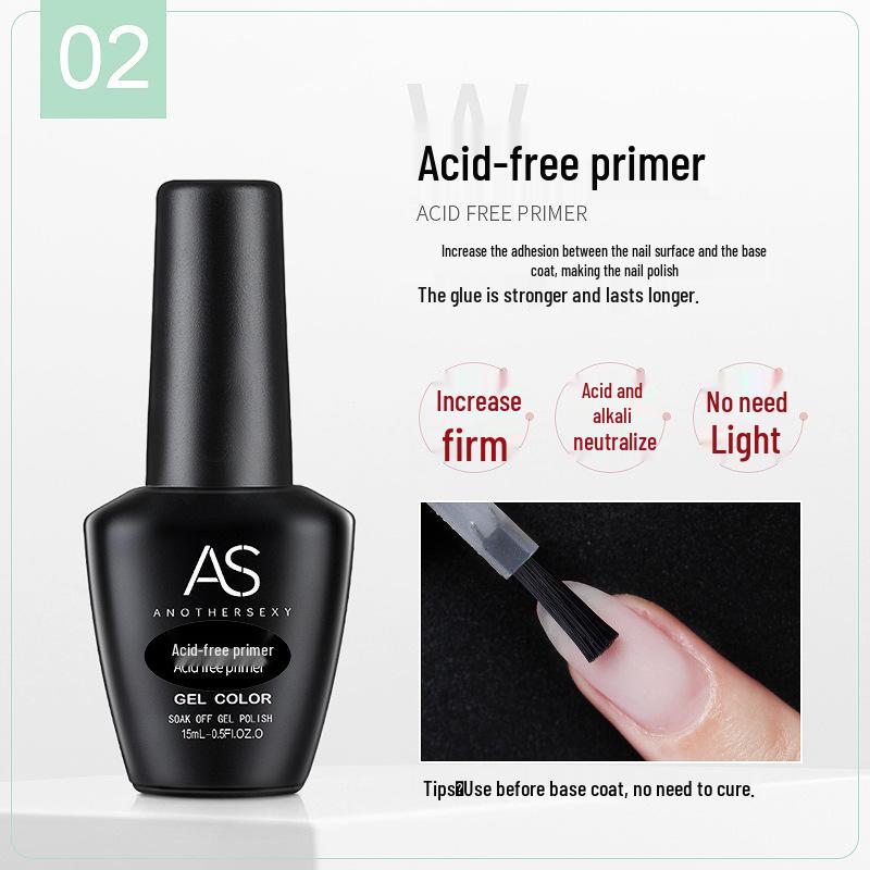 AS Nail Art Гель против отслоек Топ и Базовое покрытие без липкого слоя Светотерапия Прозрачный набор - Долговечное укрепление.