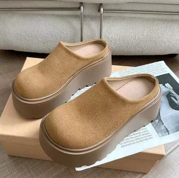 Модные шлепанцы на толстой подошве и высоком каблуке для женщин, замшевые мюли с мехом, теплые шлепанцы на танкетке, зимние новые модные сапоги для снега, Zapatos Mujer