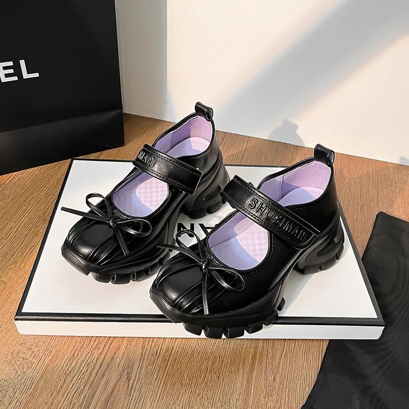 Высококачественные массивные туфли Мэри Джейн для женщин, спортивная обувь, модная повседневная обувь на платформе с мелким бантом, женские балетки