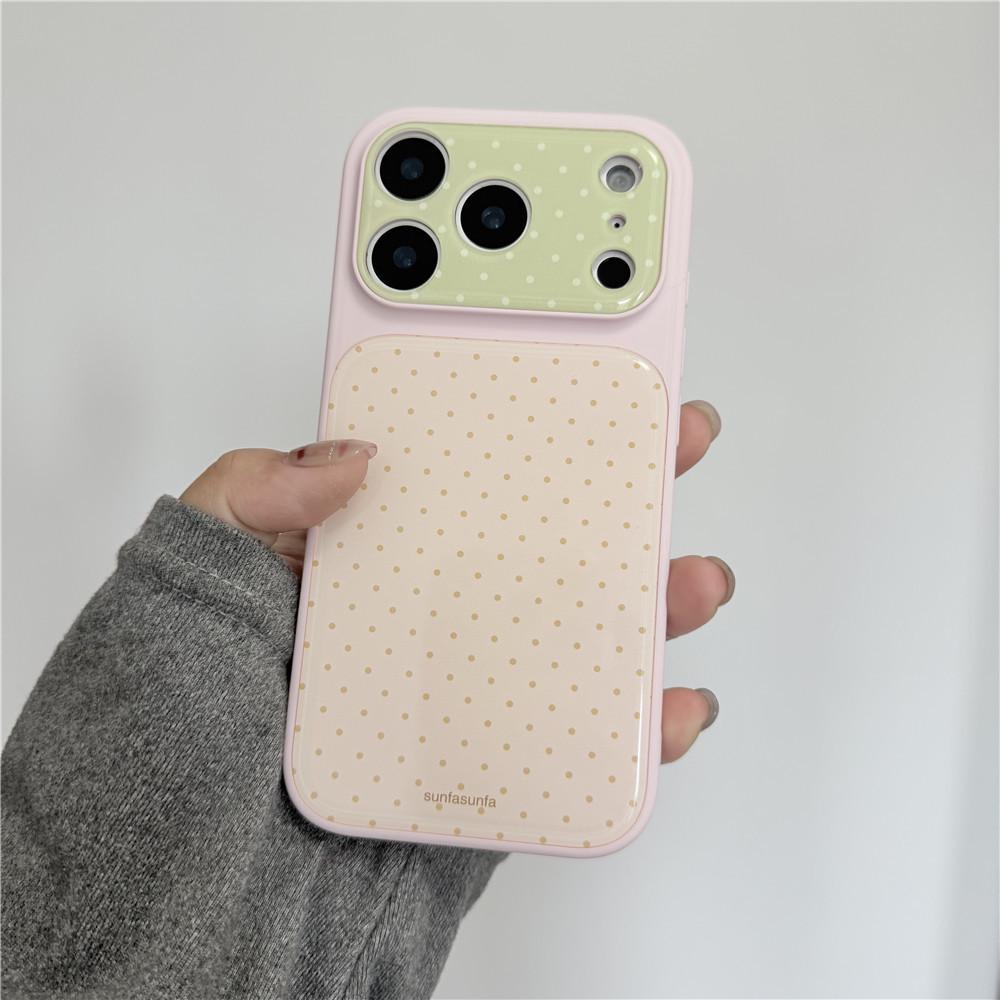 Розовый чехол для iPhone в корейском стиле в горошек для 16 Pro Max/15/14/13