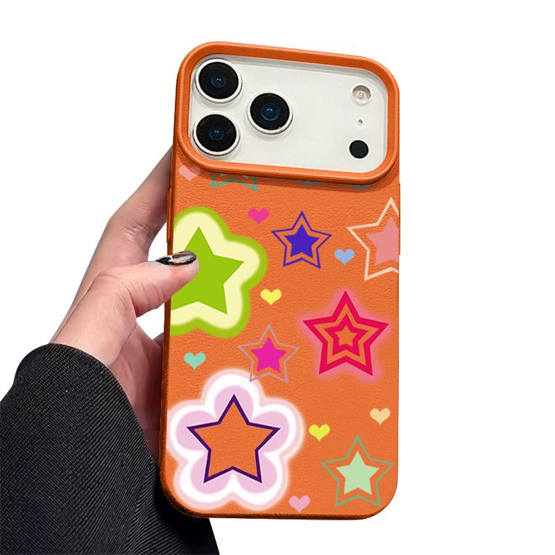 Чехол с узором из смешанных цветных звезд для iPhone 17 Pro Max iPhone 16 Pro Max 15 14 13 12 11 16E Air Роскошная силиконовая крышка с текстурой кожи
