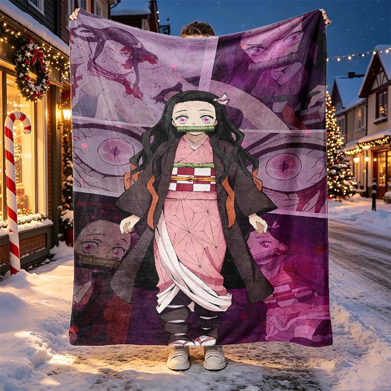 Demon Slayer Pattern Blanket for Home Decoration, Bed, Sofa, Car Travel, Camping, Suitable for All Seasons, Birthday Christmas Gift