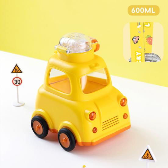 Kids Car Water Bottle with Straw Strap 600ml BPA-Free Leak-proof Straw Cup