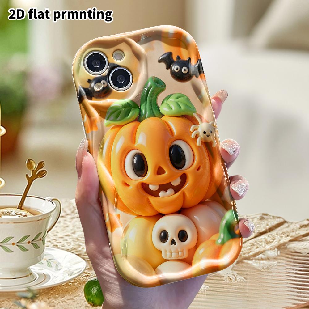 Phone Case: 2D flat design suitable for iPhone 18 17 16 15 14 13 Pro protective case, Halloween pumpkin, Christmas and Halloween perfect holiday gift