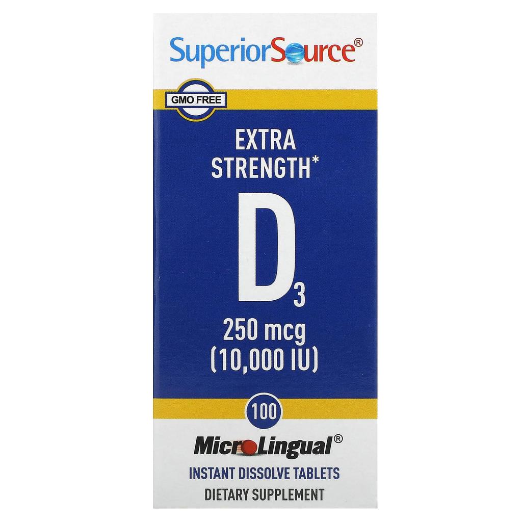 Superior Source, Extra Strength D3, 250 мкг (10 000 МЕ), 100 таблеток MicroLingual для быстрого растворения