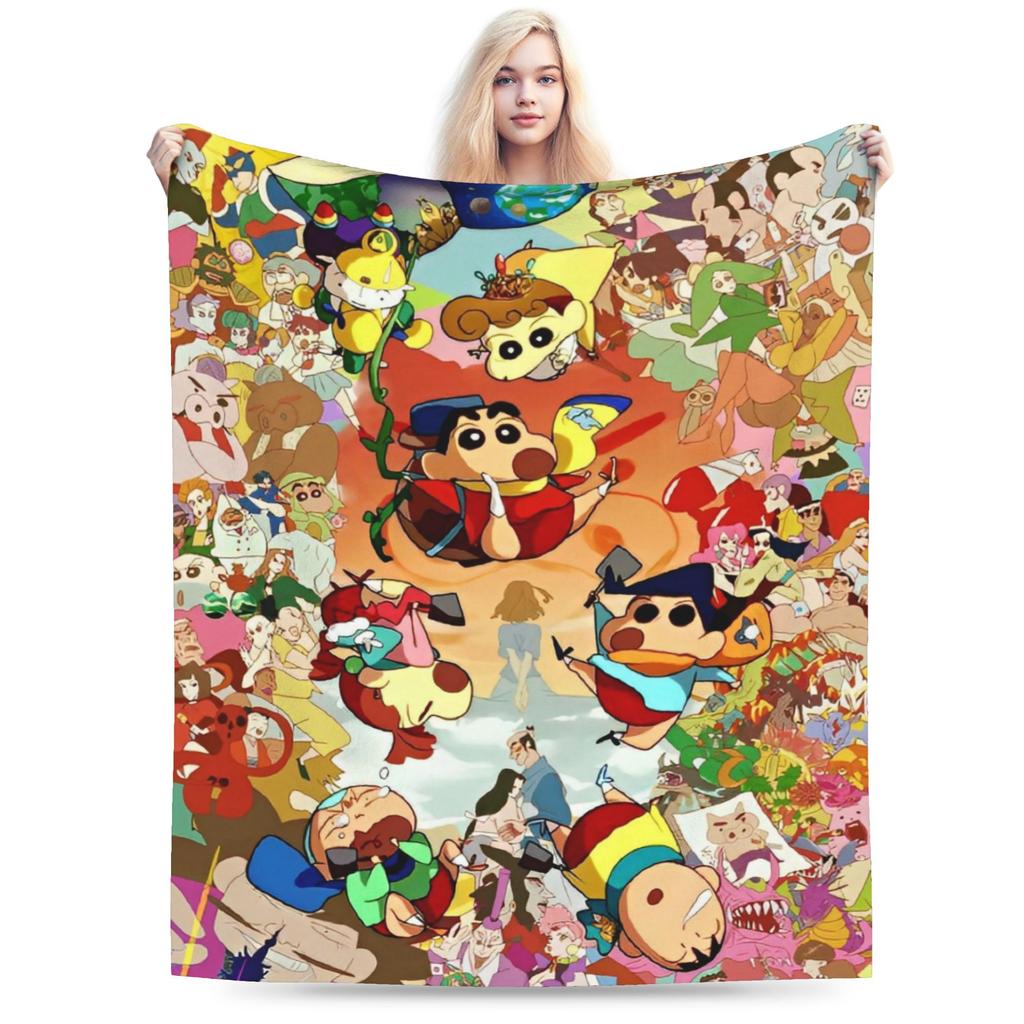 Crayon Shin chan Demon Slayer Fleece Throw Blanket Anime Blankets for Home Travel Warm Plush Thin Quilt