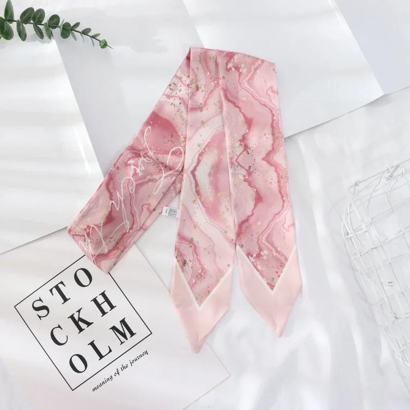 New Summer 130*7 Ins Small Hairband Lovely Print Long Silk Scarf Wrist Ribbon Skinny Scarf For Women