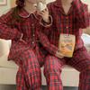 Korean Spring & Autumn Plaid Lace Peter Pan Collar Pajamas - Loose Couple Long Sleeve Homewear Set
