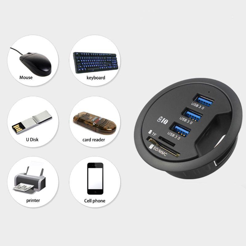 USB-концентратор, крепление на столе, розетка USB 3.0, 3 порта с картридером для ПК/планшета, USB-разветвитель