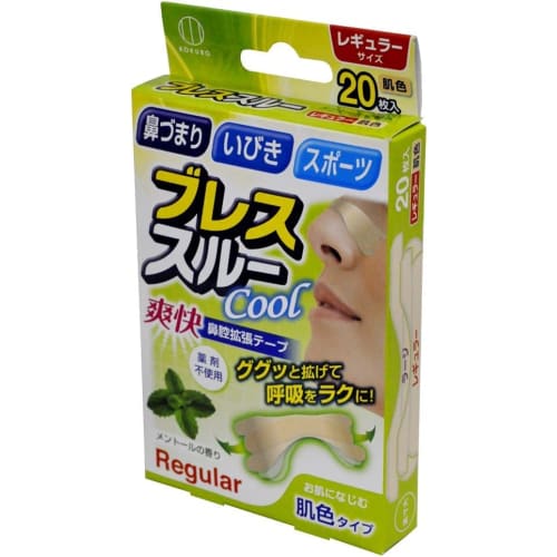 Kokubo Industries Breath Through Cool (20 Sheets X 2 Packs / Regular) Nasal Dilator Tape, Anti-Snoring Tape, Drug-Free (Menthol Scent / Skin Tone)