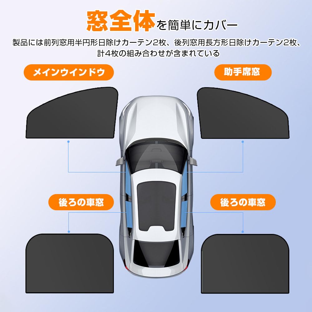 JetWave Car Sun Shade Set of 4, Magnetic Curtains, Light Blocking, Heat Blocking, UV