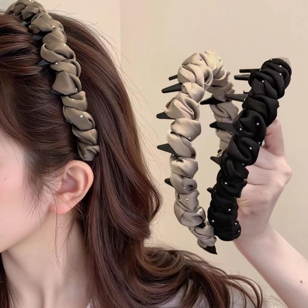 Satins Material Rhinestones Toothed Headband Adjustable Non-slip Hair Band Daily