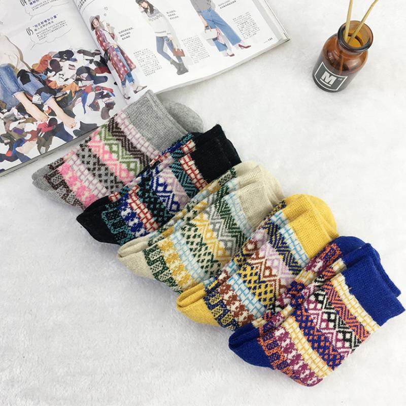 5 пар зимних квадратных утолщенных теплых женских носков из кроличьей шерсти