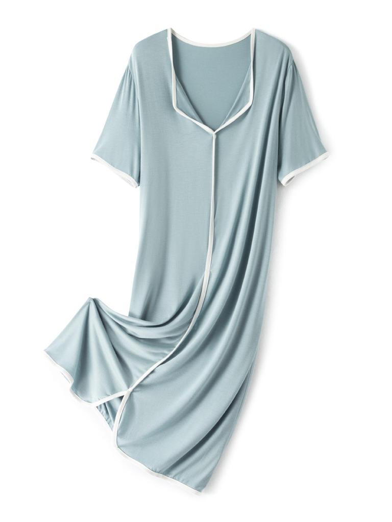 Женское модальное летнее платье - С коротким рукавом, Однотонное, Свободного кроя, Универсальное для дома или улицы