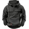 Half Zipper Men's Hoodies Solid Warm Fleece Sweatshirts Multi Pockets Male Hooded Jackets Thick Outdoor